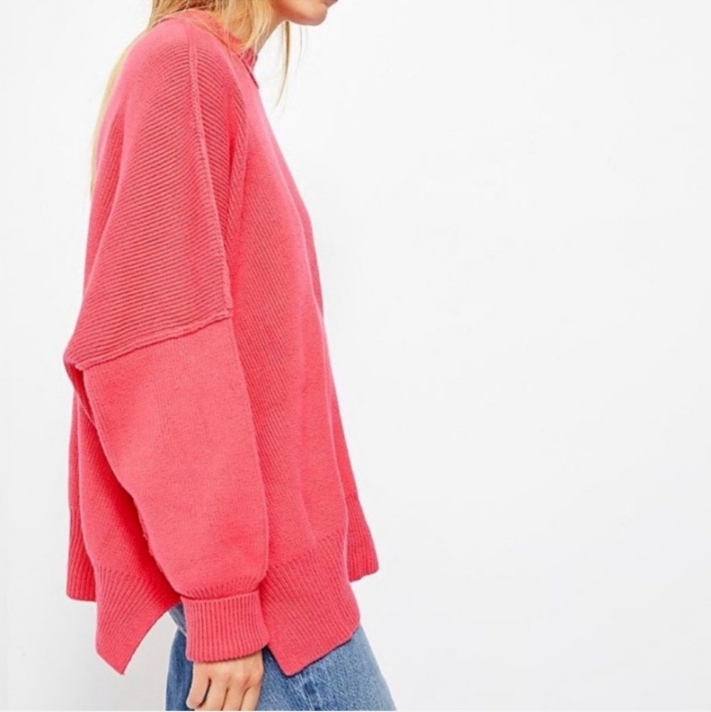 Free People Easy Street Tunic Sweater Oversize Mock Neck Pink Size Medium - Picture 2 of 7
